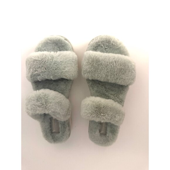 UGG Koolaburra Plush 9 Sage Green Double-Strap Faux Fur Slides New W/O Box Cozy - Picture 9 of 10